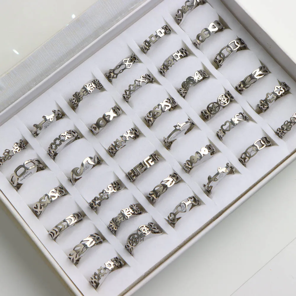 10/20Pcs/Lot Fashion Elegant Geometry Simple Stainless Steel Rings For Women Mix Style Fingers Jewelry Accessories Party Gifts