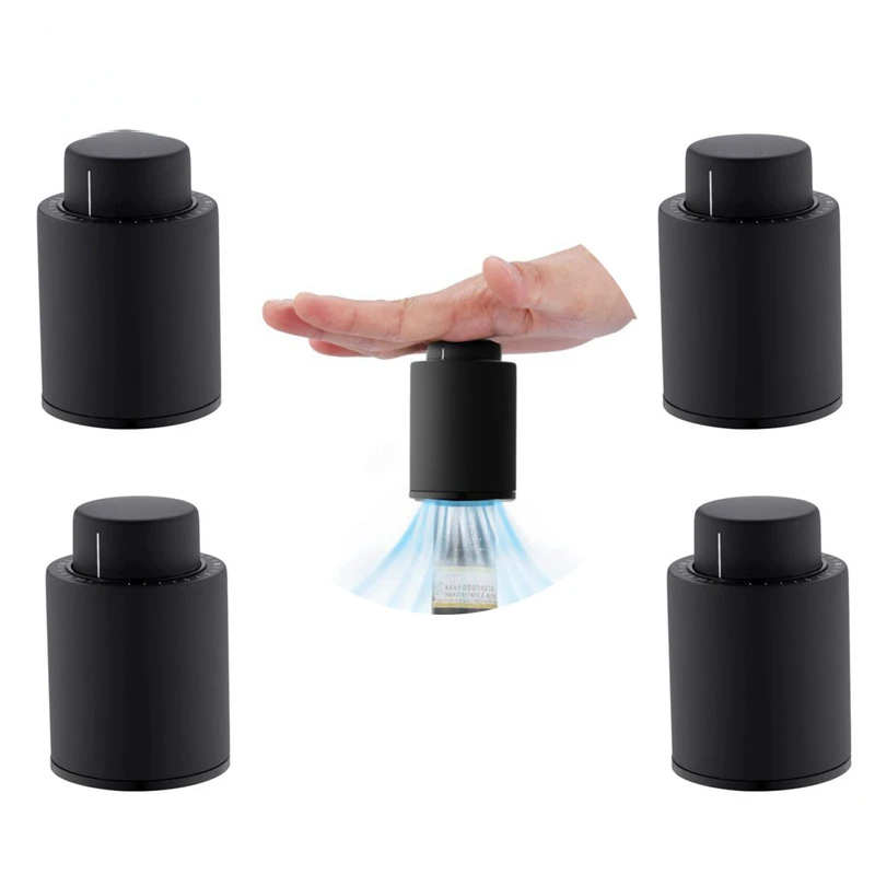 5PCS Black ABS Vacuum Wine Bottle Stopper Sealed Storage Vacuum Memory Wine Stopper Push Style Bar Tools Barware Wine Cork