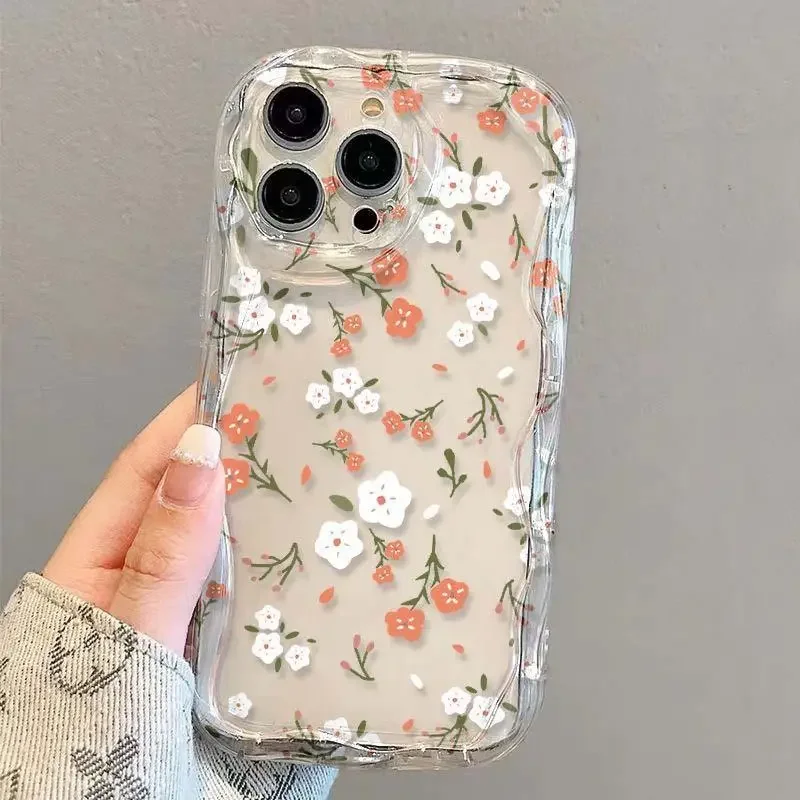 Love Heart Flowers Soft TPU Wavy Phone Case