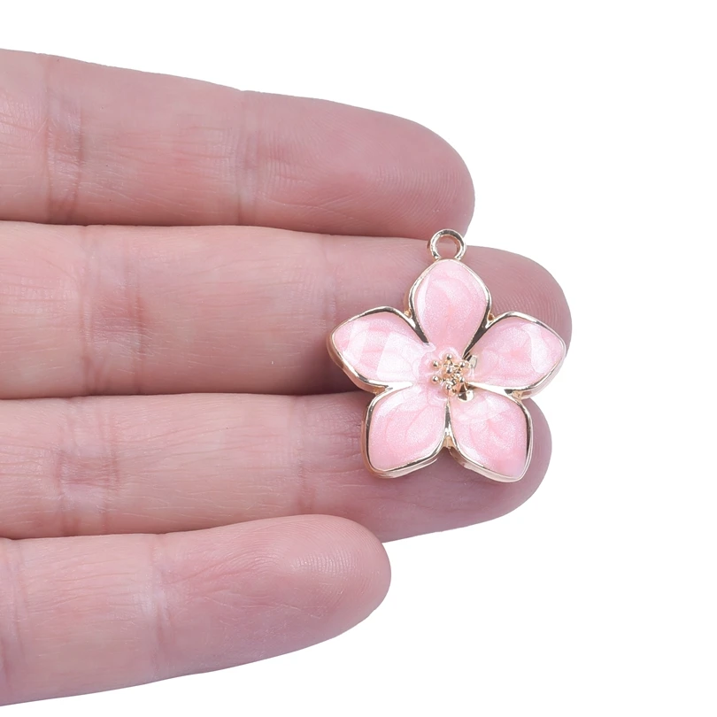 20Pcs Cute Enamel Cherry Blossoms Flowers Charms Breloque Sakura