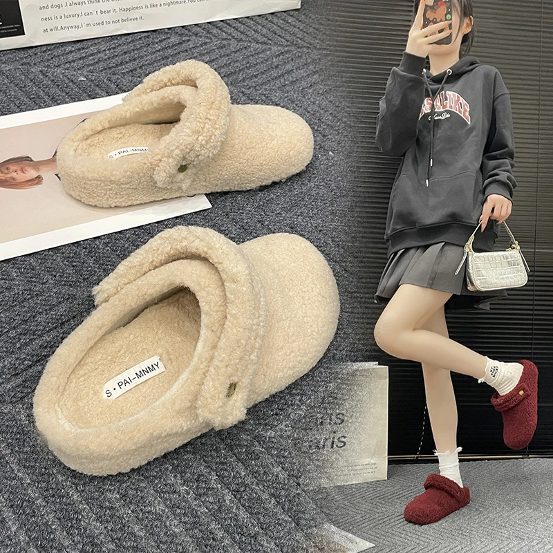 🩴 Winter Cotton Drag Outside Flat Fluffy Slippers