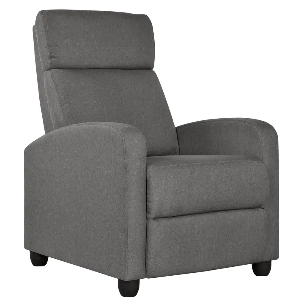 

Easyfashion Fabric Push Back Theater Recliner Chair with Footrest, Gray