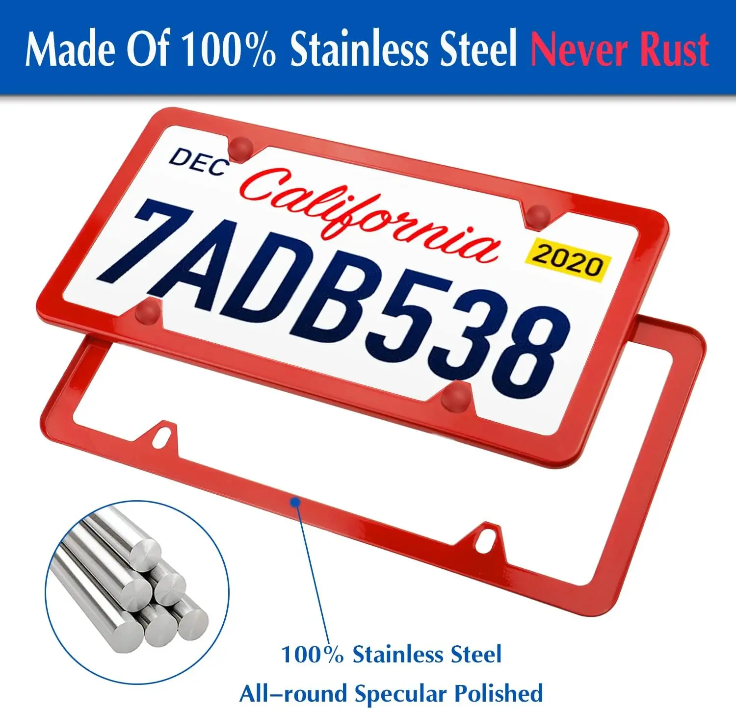 Universal American License Plate Frame Screws Washer Caps Number Plate Car Stainless Frame 6x12inch Truck Vehicle license plate frame