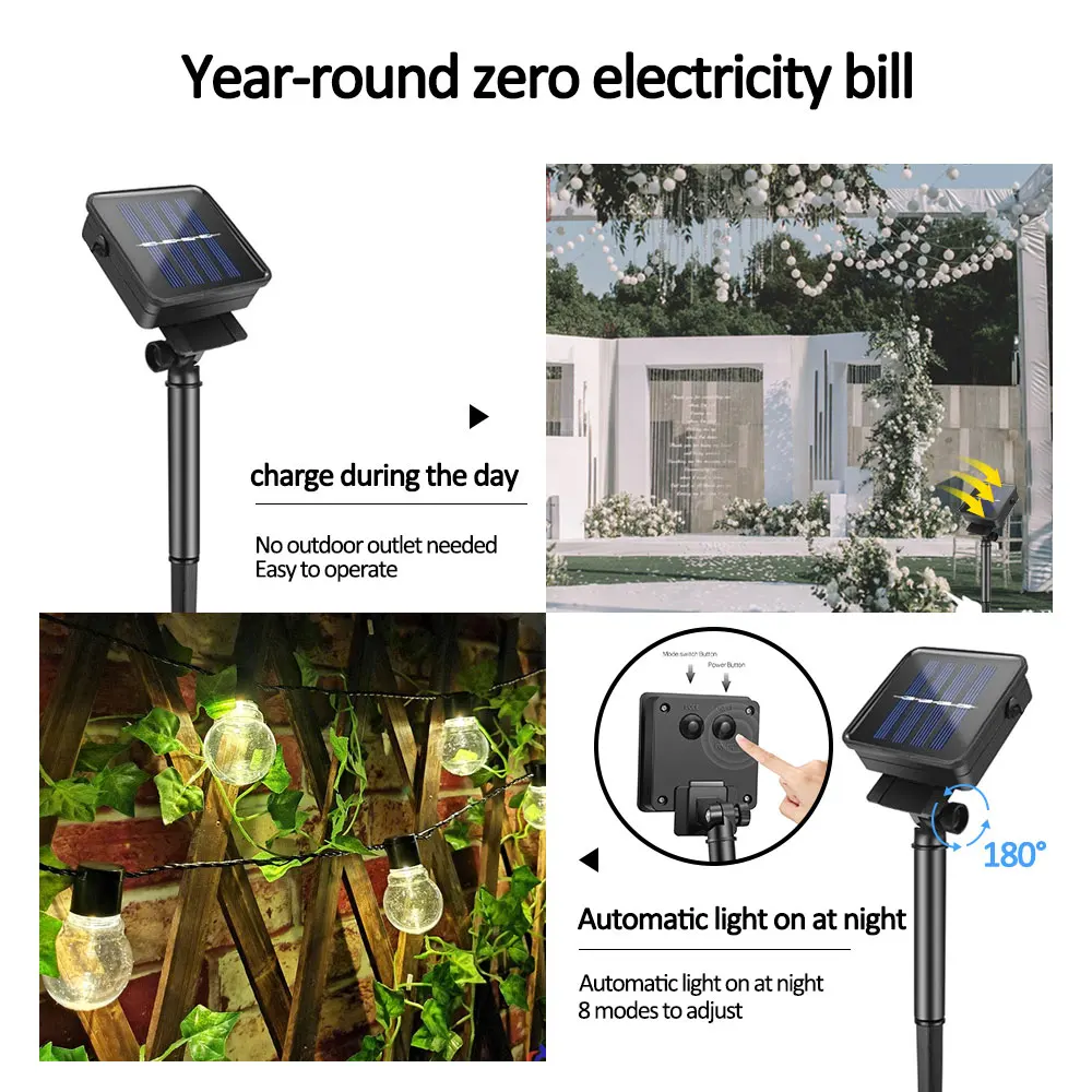 G50 Patio Solar String Lights Outdoor, Warm/ Colorful Globe Bulb LED Fairy Garland Lamp for Wedding, Christmas, Backyard, Party 5