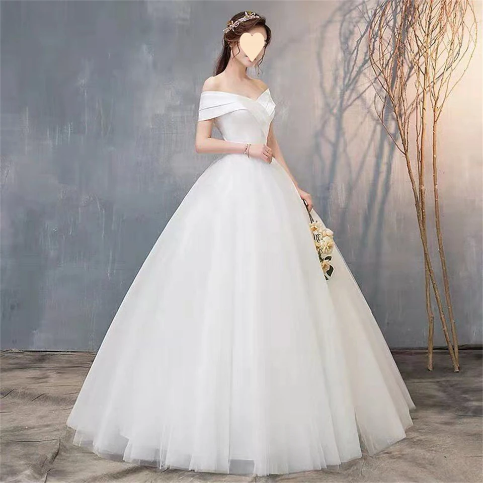 Elegantes schulterfreies Tüll-Ballkleid mit U-Boot-Ausschnitt, schlichte Brautkleider für Damen 2026, Brautkleid mit Schleppe, Vestidos de Novia – Detail 5