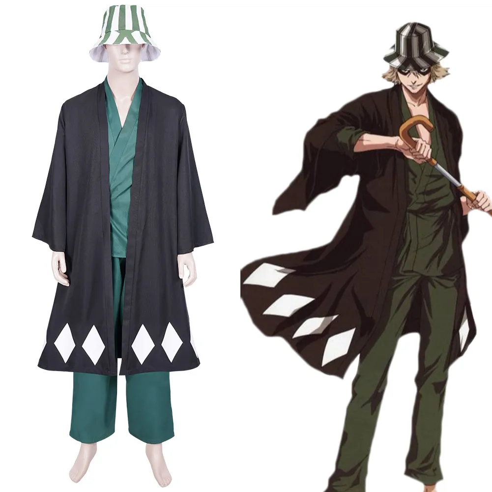 

Anime Bleach Cosplay Urahara Kisuke Costume Coat Pants Hat Outfits Halloween Carnival Suit