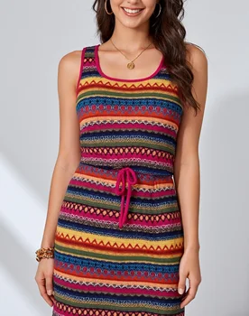 Women's Spring/Summer Fashion Striped Print Sleeveless Elegant Dress 1