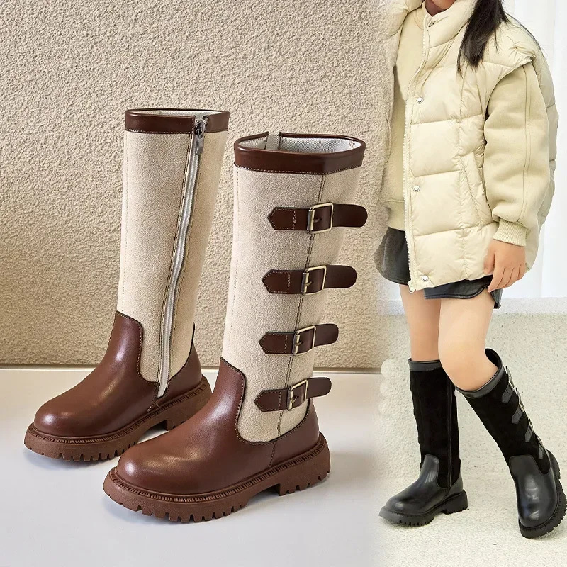 Girls Leather High Boots Autumn Winter Fashion