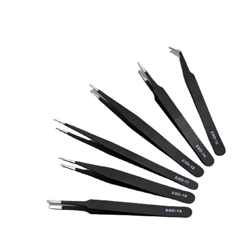 Precision Tweezers esd anti static tweezers 1.5mm Thick Stainless Steel Straight Pointed Electronic Tweezers Precision Thickened Anti-static Tweezers Cusp Elbow
