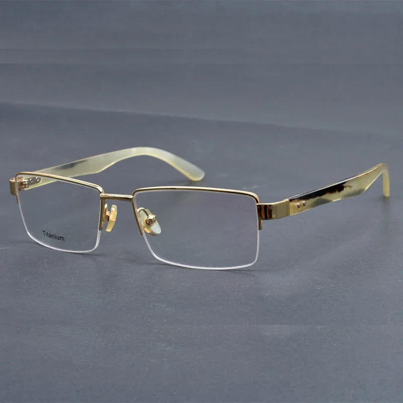 

Natural Buffalo Corner Legs Men's Rectangular Half Frame Eyeglass Frames Fashion Design Women's Myopia Anti Blue Light Glasses