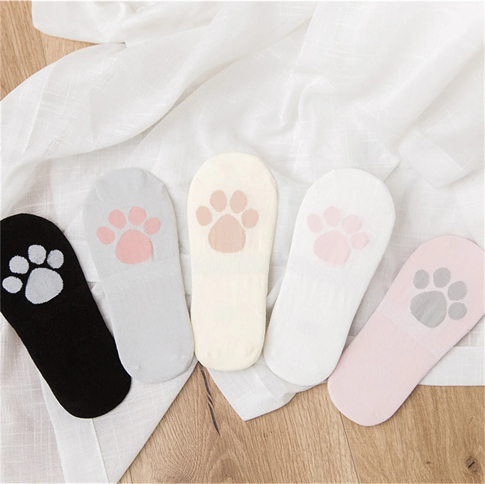 Neue Mädchen Lustige Sommer Frühling Nette Gestickte Kätzchen Unsichtbare Sokken Katze Klaue Fußabdruck frauen Weiche Baumwolle Socken Dropship – Detail 3