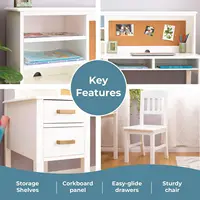 Kids Wooden Desk & Chair Set with Hutch Storage Shelves Drawers Corkboard Study Workstation for Bedroom, Customized 4