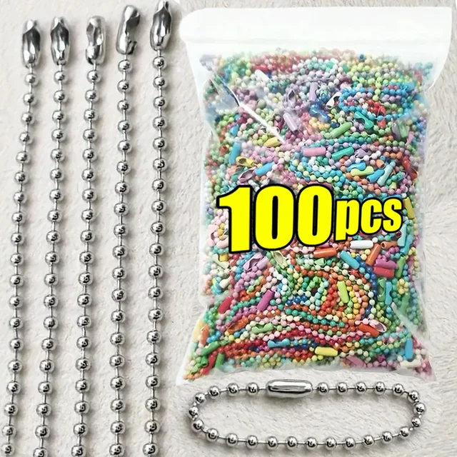 10/100pcs DIY Ball Bead Chains Sliver Colorful Key Chain Dolls Label Hand Tag Connector for Jewelry Making Pendant Accessorise