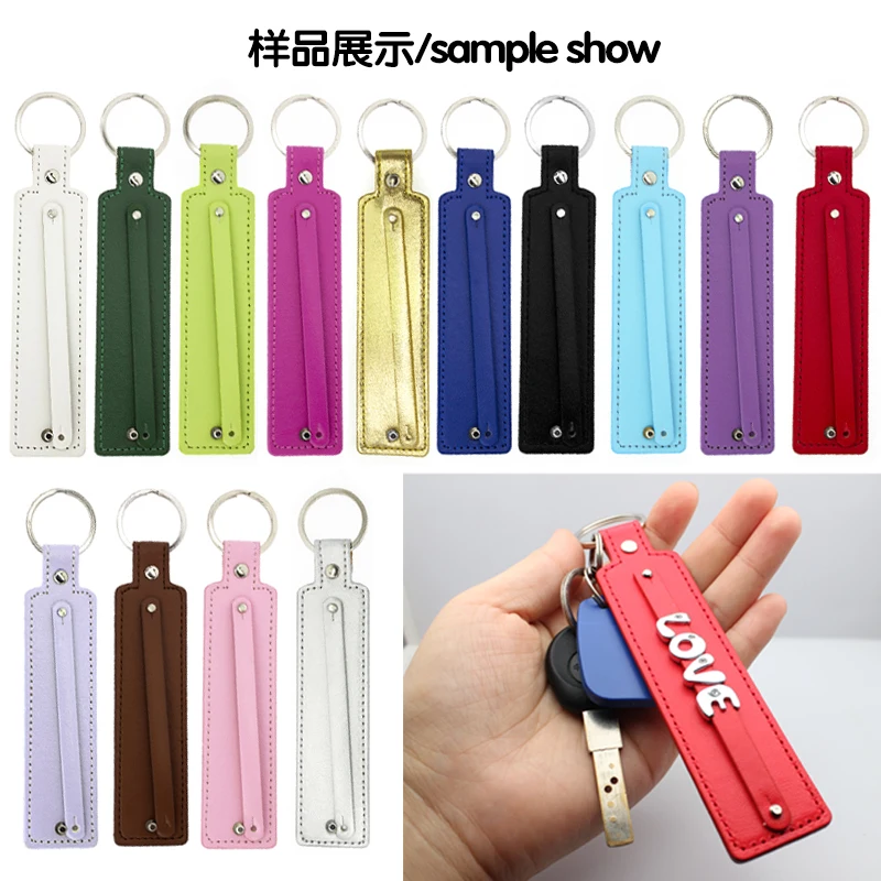 PU Leather Key Chain With 8mm Small Belt Fit For 8mm Slide Charm Slide Letters Women Men Christmas gifts