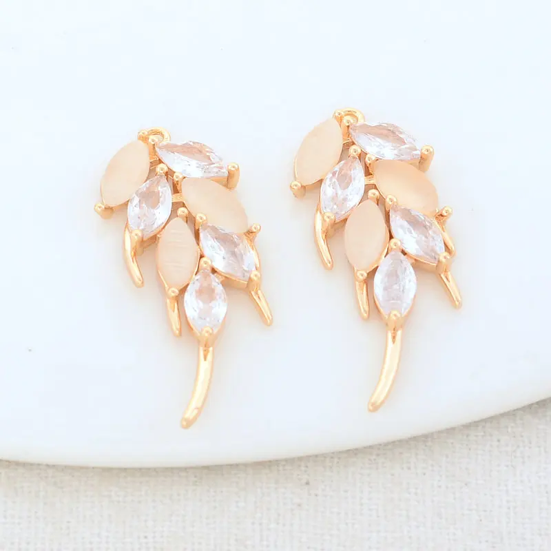

11*26.5MM Gold Color Brass and Zircon Feather Charms Pendants Jewelry Making Supplies Diy Necklaces Findings Accessories