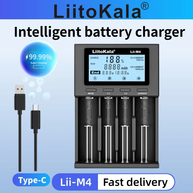 LiitoKala Lii-M4 18650 LCD Battery Charger 4 Slots for 3.7V 26650 18350 21700 18500 1.2V AA AAA - Capacity Test Suitable 1