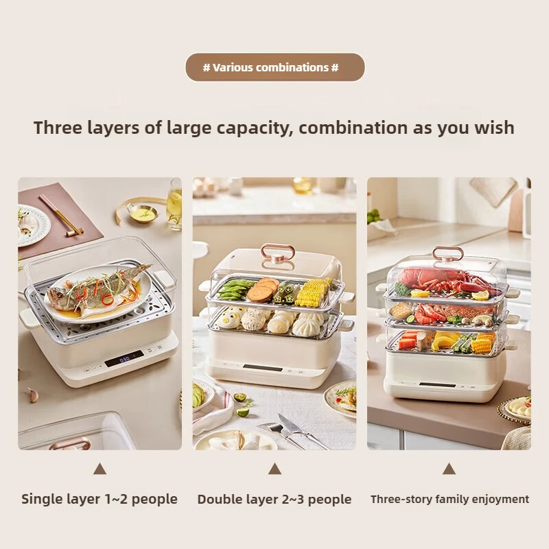 220V Household 3 Layers Electric Steaming Pot for Breakfast Multi Cooker Food Steamer Home Steam Cooker