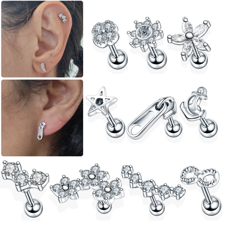 

1PC/Lot 16G Stainless Steel Helix Tragus Cartilage Ear Piercing Conch Lobe Stud Earrings Pircing Orelha Punk Sexy Jewelry Women