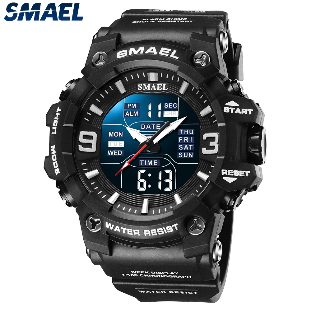 SMAEL Waterproof 5Bar Sports Digital Watch Male Large Dial Daily Alarm Stopwatch Men's Electronic Wristwatch Clock 8049 digital dial indicator dti 0 01mm 0005 range 0 25 4mm 1 clock gauge