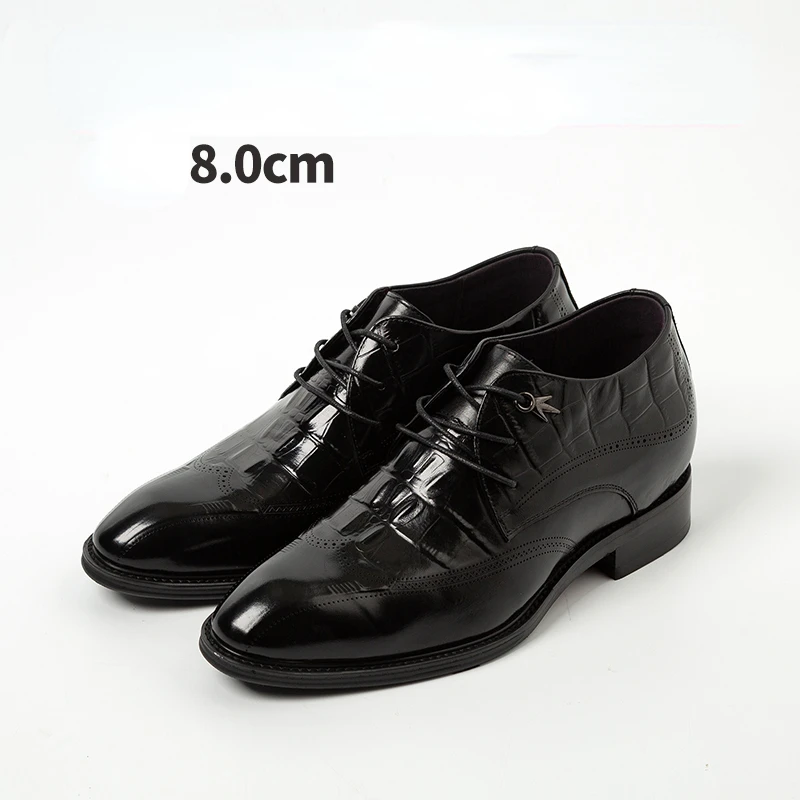 

Men's Invisible Inner Height Increasing Cowhide Shoes Leather Business Formal Dress Height Increase 8cm Wedding Groom Shoes Mens