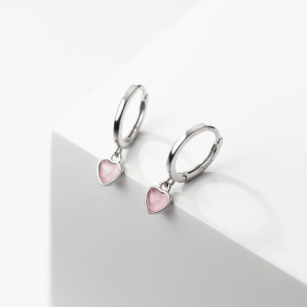 Modian- 로맨틱 하트 월장석 스파클링 후프 귀걸이, 여성을 위한 웨딩 약혼 고급 주얼리 선물