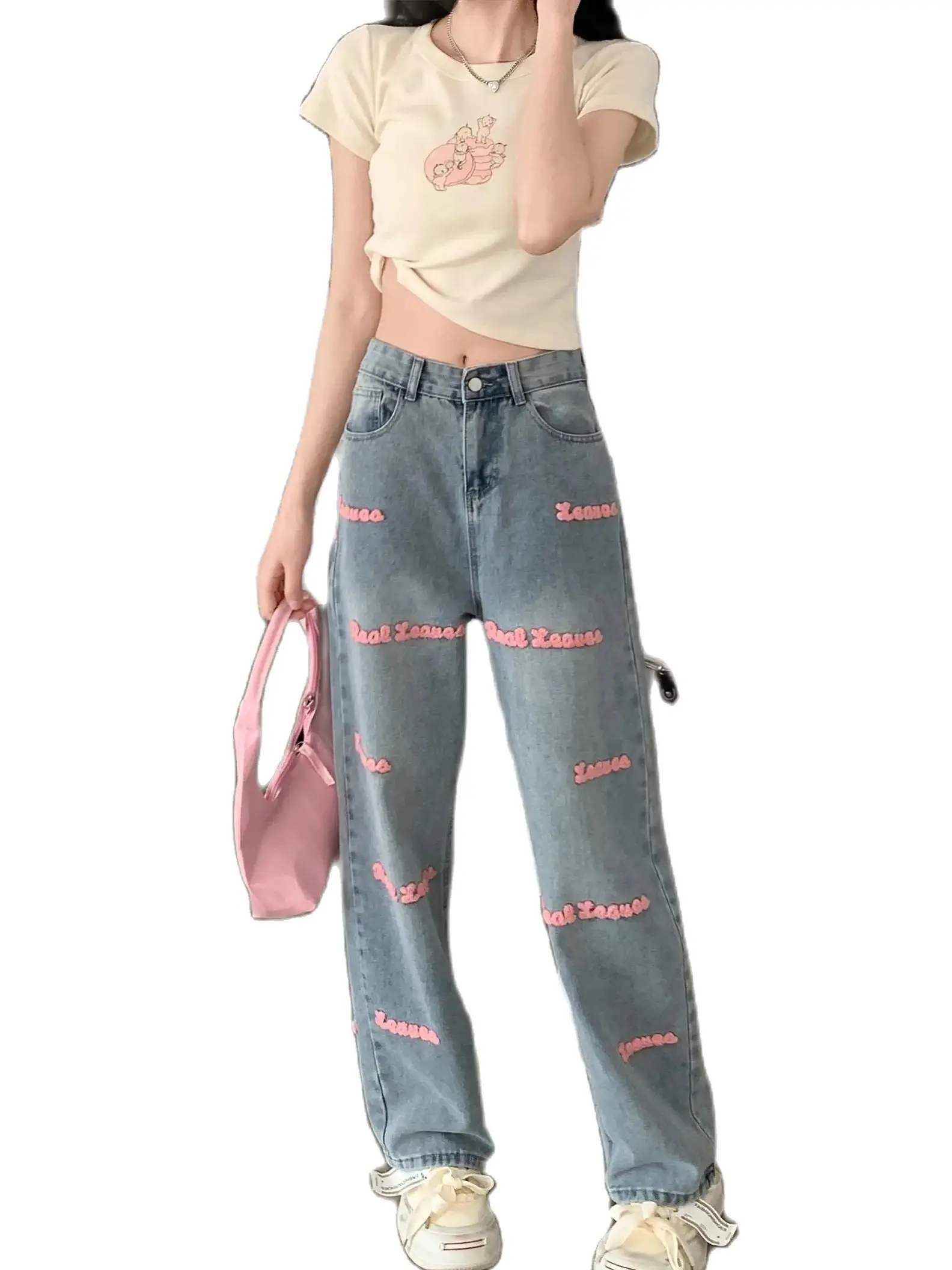 

Женские розовые джинсы с вышивкой Y2k 90-х, винтажные Широкие джинсовые брюки с высокой талией, мешковатые джинсовые брюки в стиле Харадзюку, одежда в стиле 1920-х