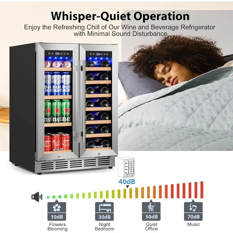 Wine & Beverage Refrigerator 24''-Dual Zone Beverage Fridge with Upgraded Cooling, Built-in or Freestanding