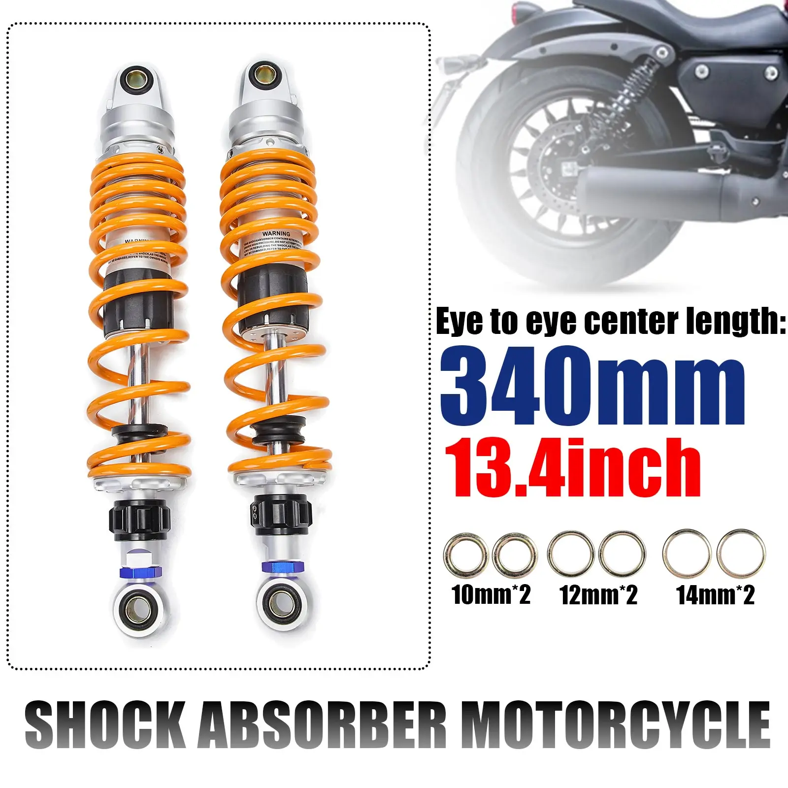 340mm 13.4inch Spring 7mm Motorcycle Bike Motors Moped Scooter Shock