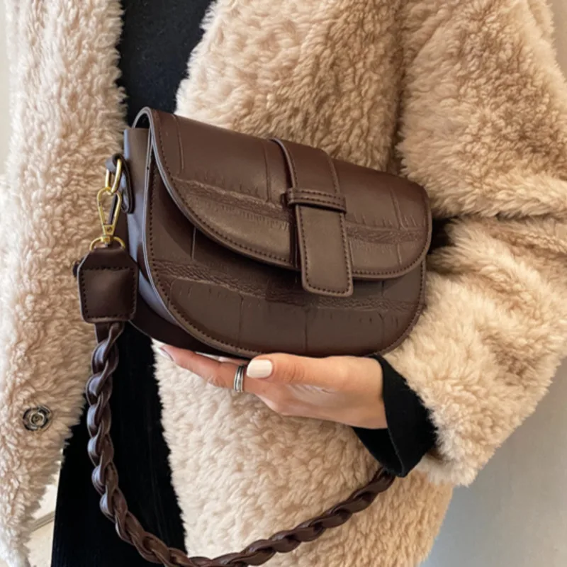 Women's Saddle Bag Embossed Crocodile Pattern PU Leather Ladies Handbag Small Shoulder Crossbody Bags PU Leather Ladies Handbag