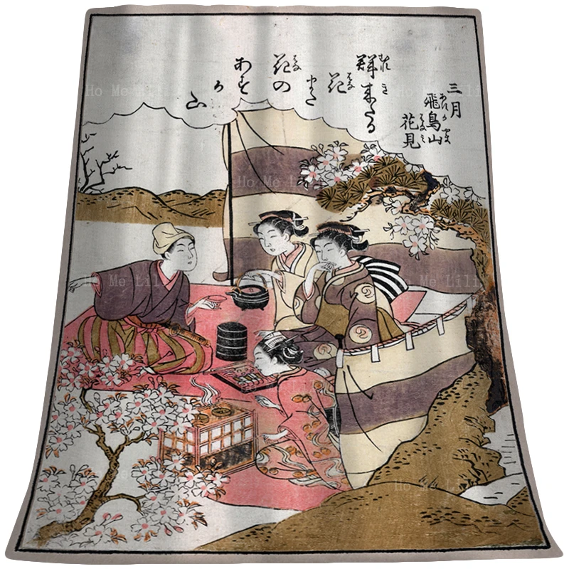 

Famous Japanese Ink Wash Painting Art The History Of Sakura Cherry Blossom Festival Cozy Warm Flannel Blanket By Ho Me Lili