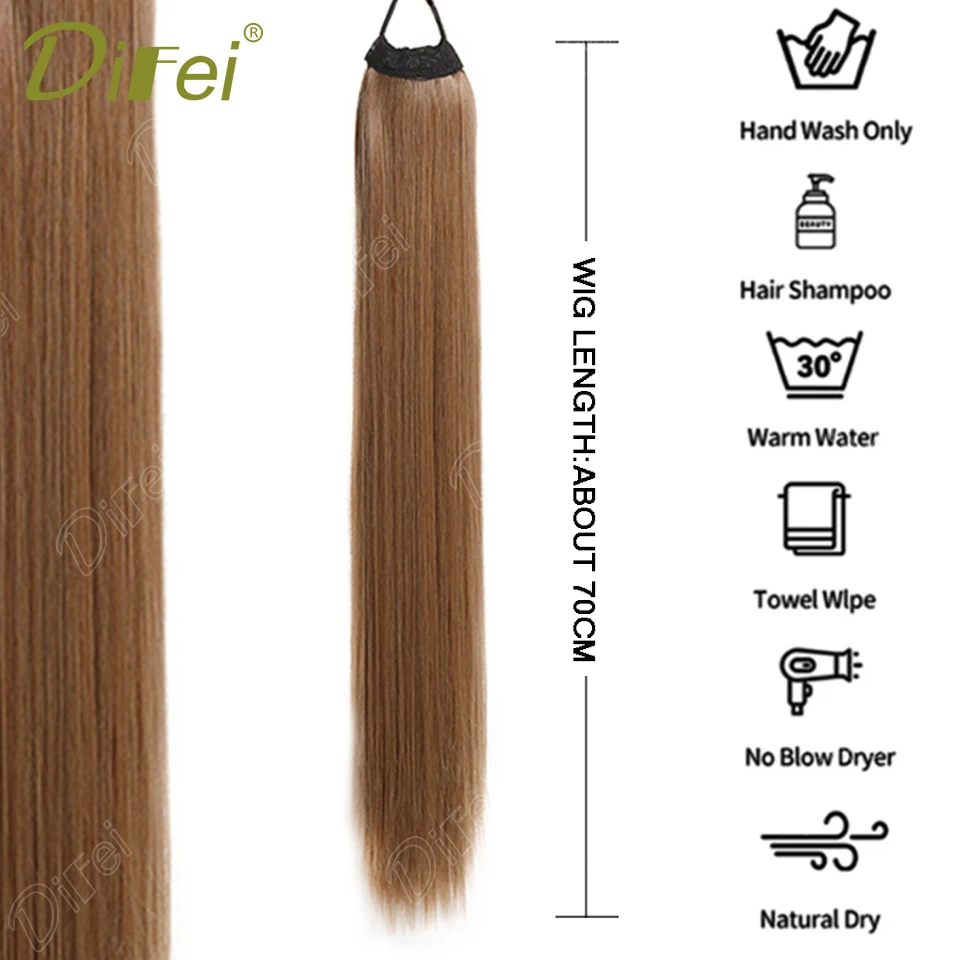 DIFEI Straight Hair Ponytail Synthetic Wig Women's Daily Casual Rubber Band Style Straight Hair Extended High Ponytail Wig