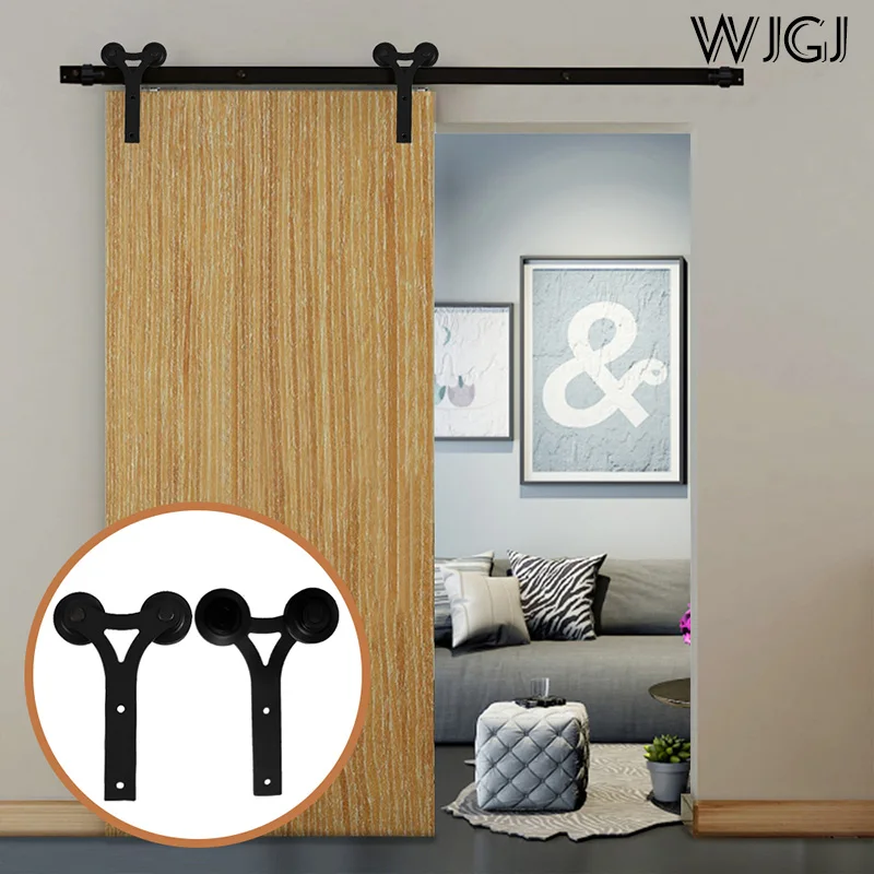 

LWZH Y Shaped Wooden Sliding Door Closet Hardware Kit Rustic Black Carton Steel for Single Sliding Barn Doors 4 / 5 / 6 / 8.2 FT