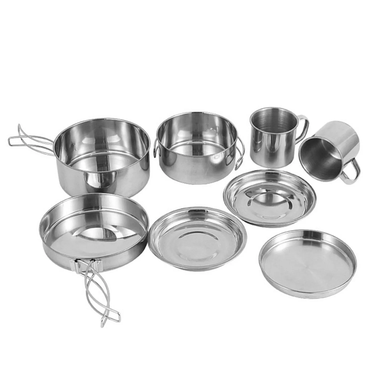 Stainless Steel Outdoor Cookware Frying Pan Pot Set Camping Cooking Silver 