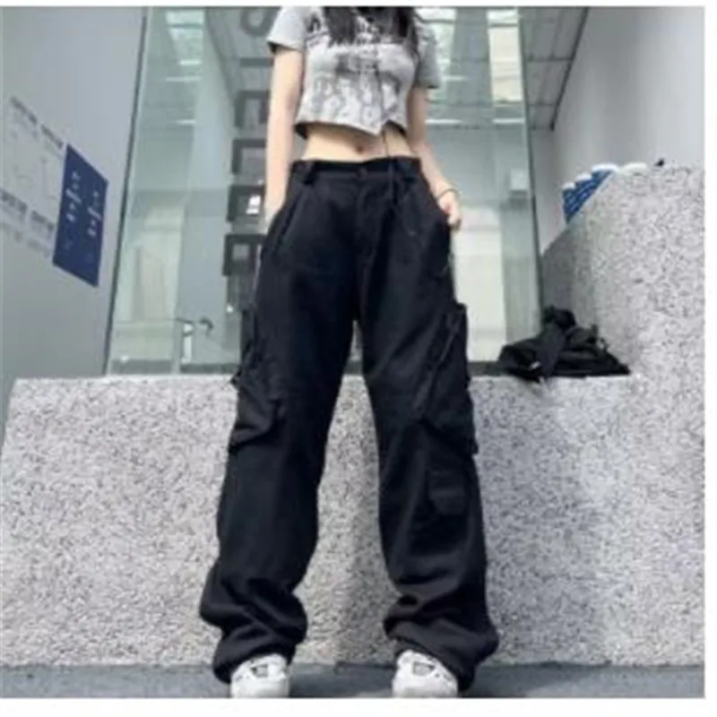 

Casual Baggy Pants For Women Loose Low Waist Retro Overalls Hip Hop Streetwear Straight Trousers Wide Leg Y2K Cargo Pants