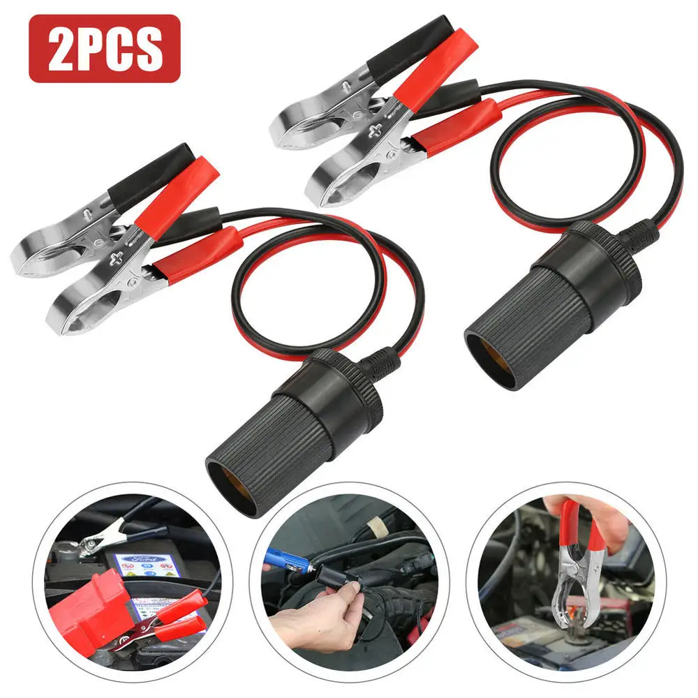 

2PCS Car Battery Alligator Clamp Clip Cigarette Lighter Power Adapter Socket 12V