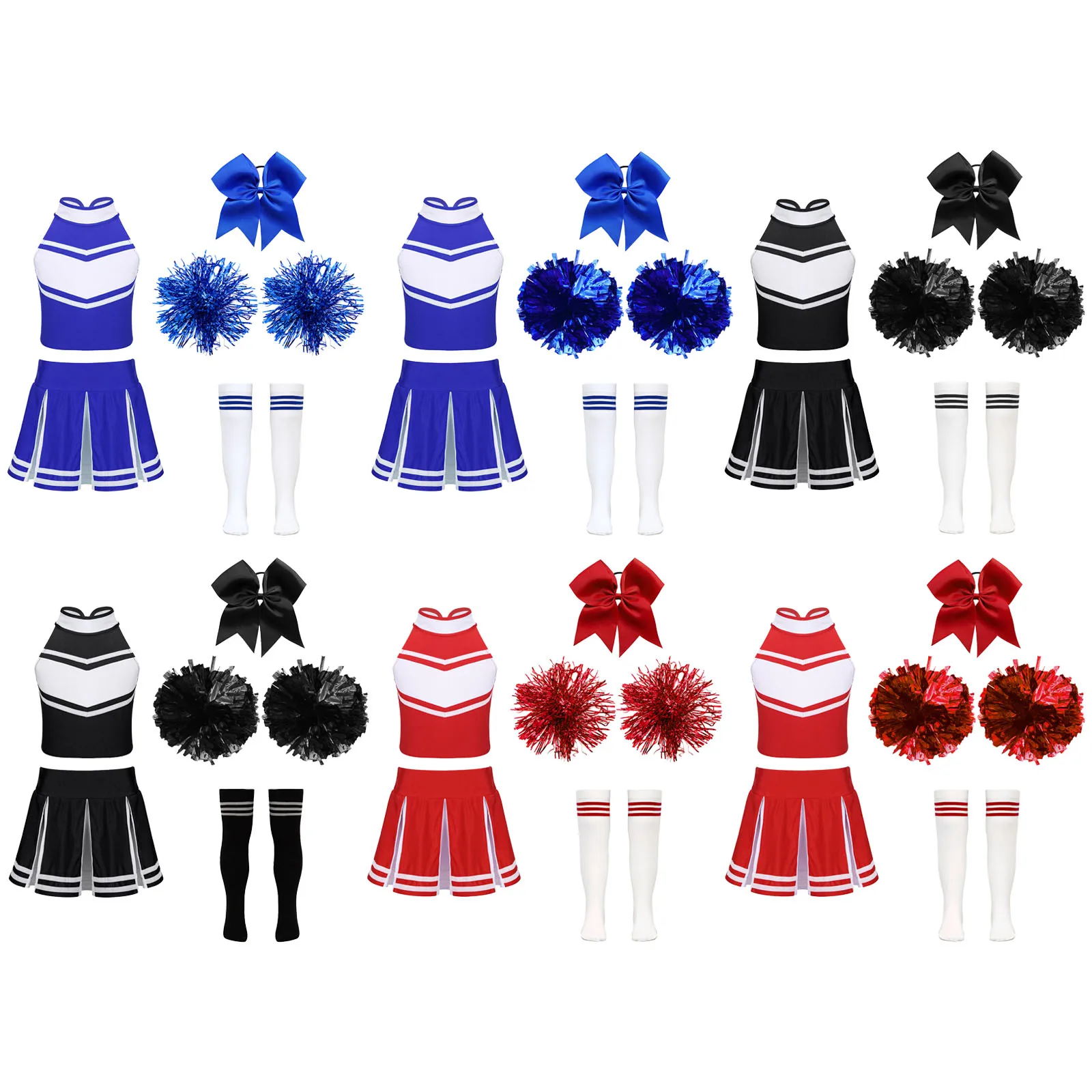 Kids Girls Cheerleading Uniform Outfit Halloween Cosplay Party Cheerleader Costume for High School Dance Stage Performance