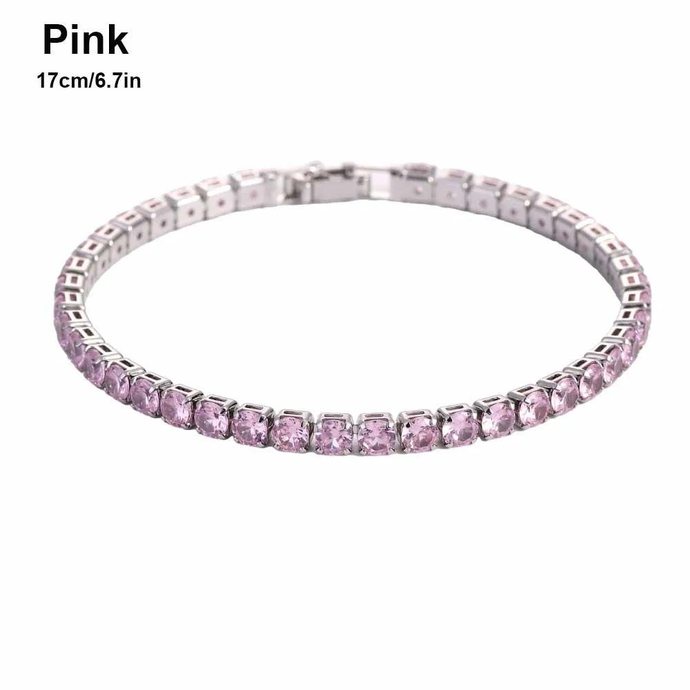 Sparkling Multicolor Tennis Bracelet with White Gold Plated Chain