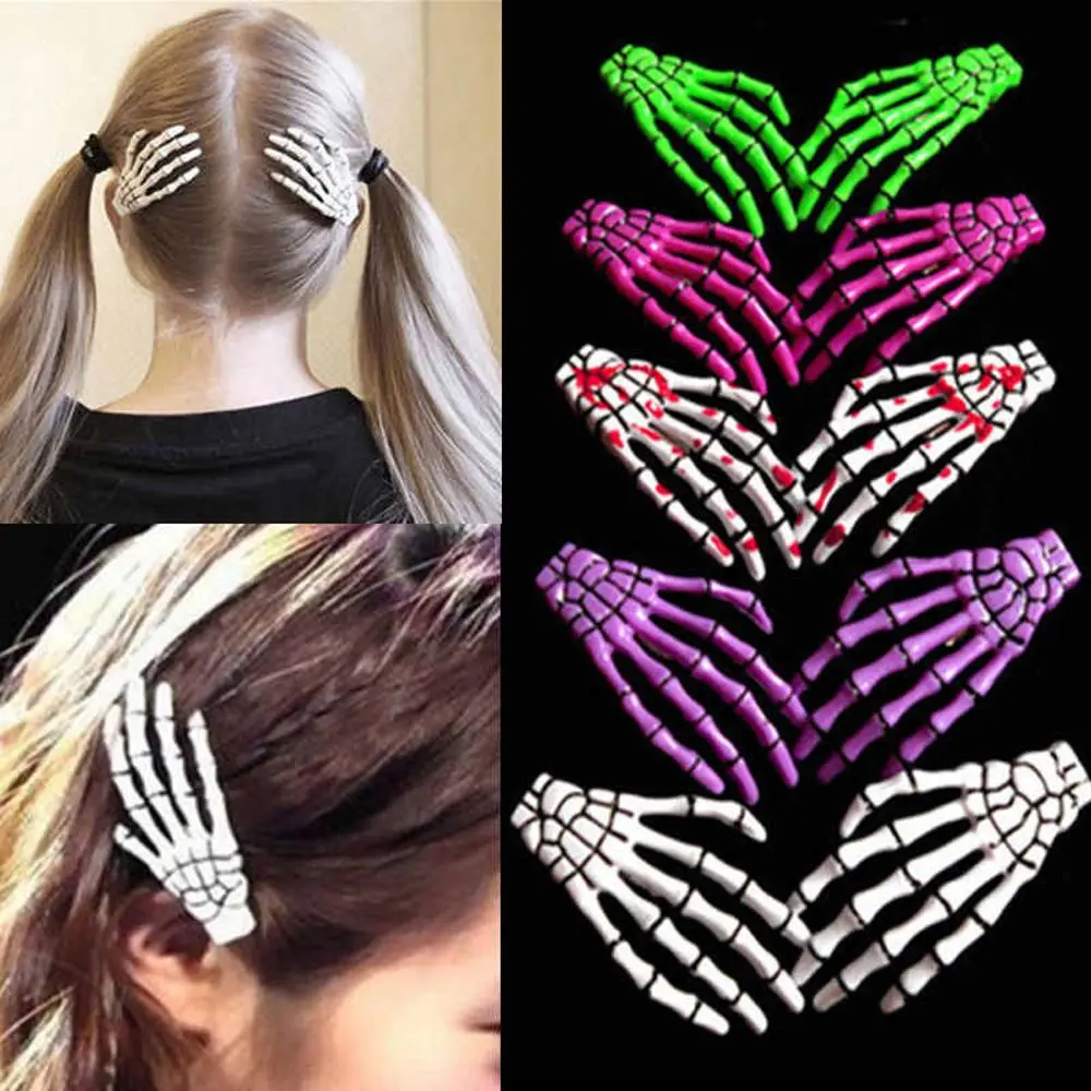 2PCS Gift Zombie Creative Design Ghost Skeleton Claw Hairpin Hand Bone Halloween Hair Clips