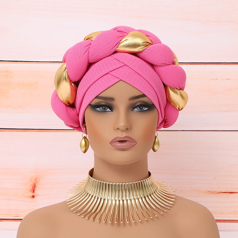 Big Braids Turban Gele for Women African Wrap Head Bonnet Cross Forehead Turbans Ready to Wear Auto Geles Party Headpiece