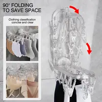 Clothes Drying Rack Laundry Foldable Drip Hanger with 9 Clips, Wall Mounted Suction Cup Clothespins for Socks Gloves Towels 2