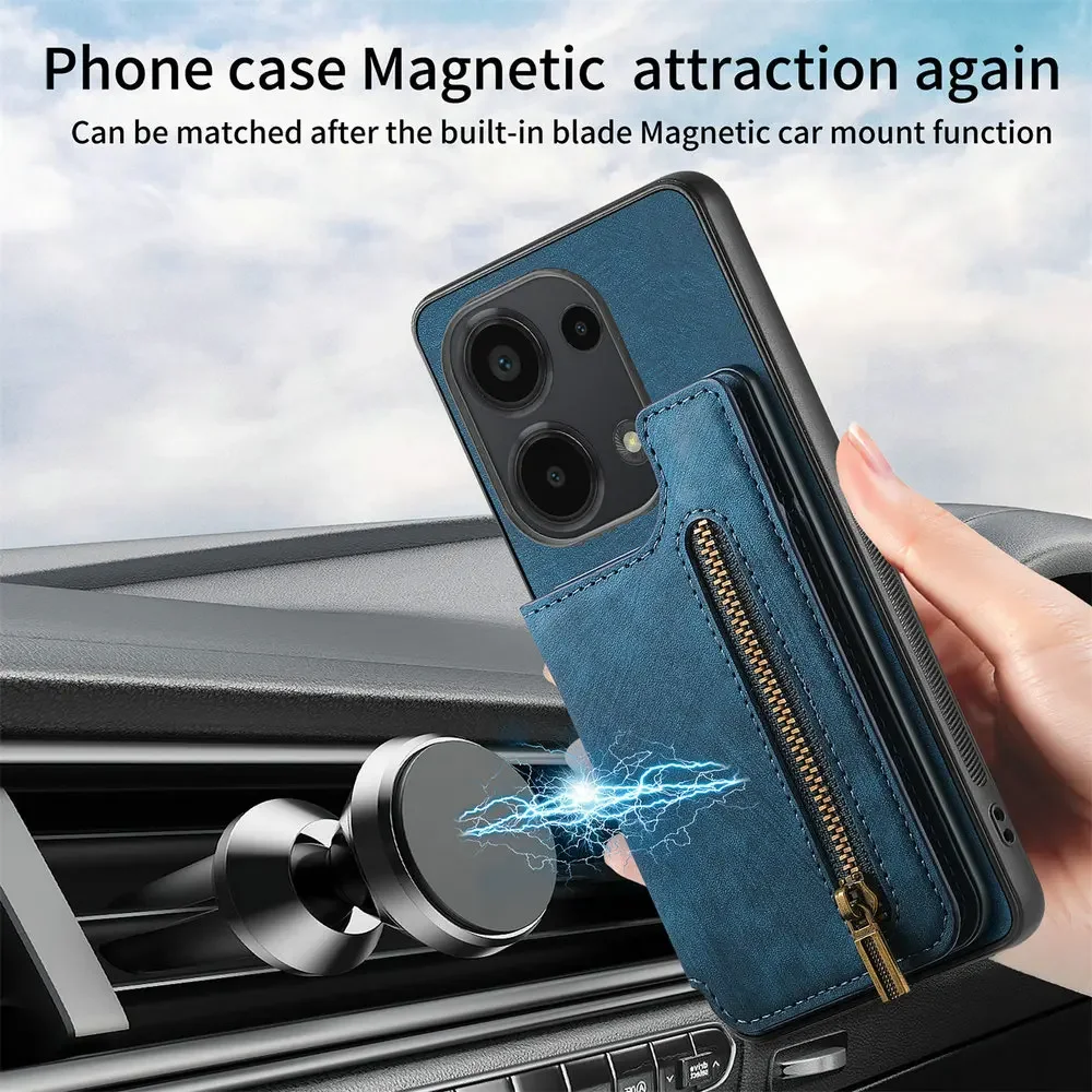 Zipper Leather Wallet Case with Card Holder and Back Cover
