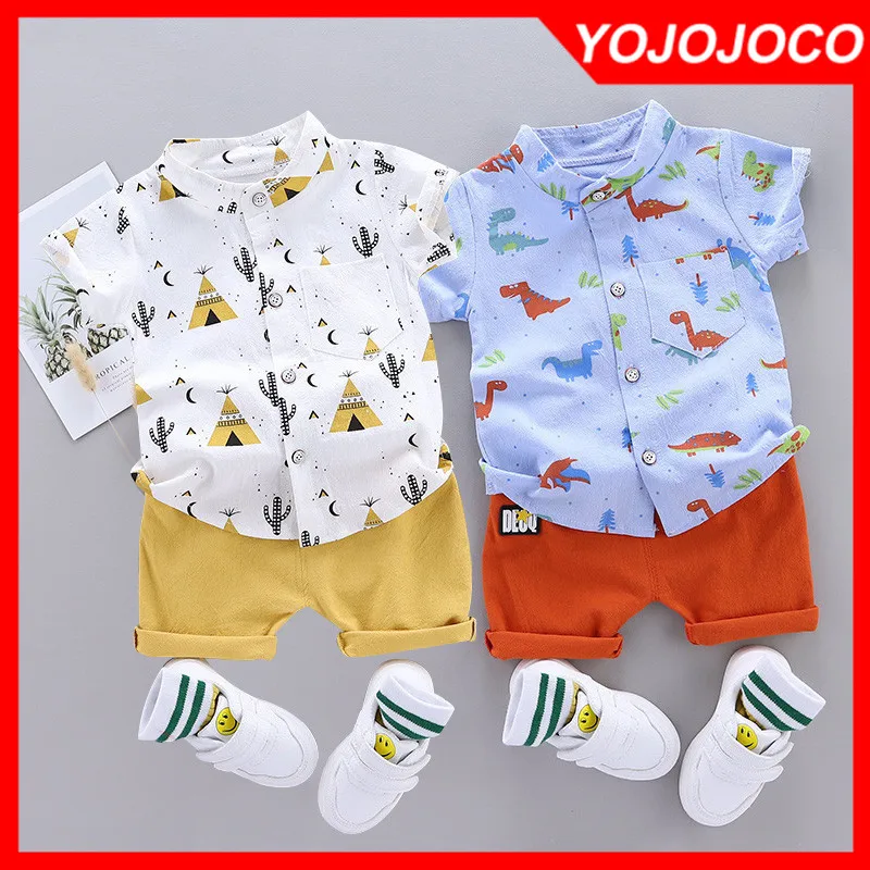 Cute Baby Boy Clothes 0-4Y Summer Set New Cartoon Dinosaur Print Short  Sleeve Shirt + Pants for 1 2 3 4 Years Kid Toddler Outfit