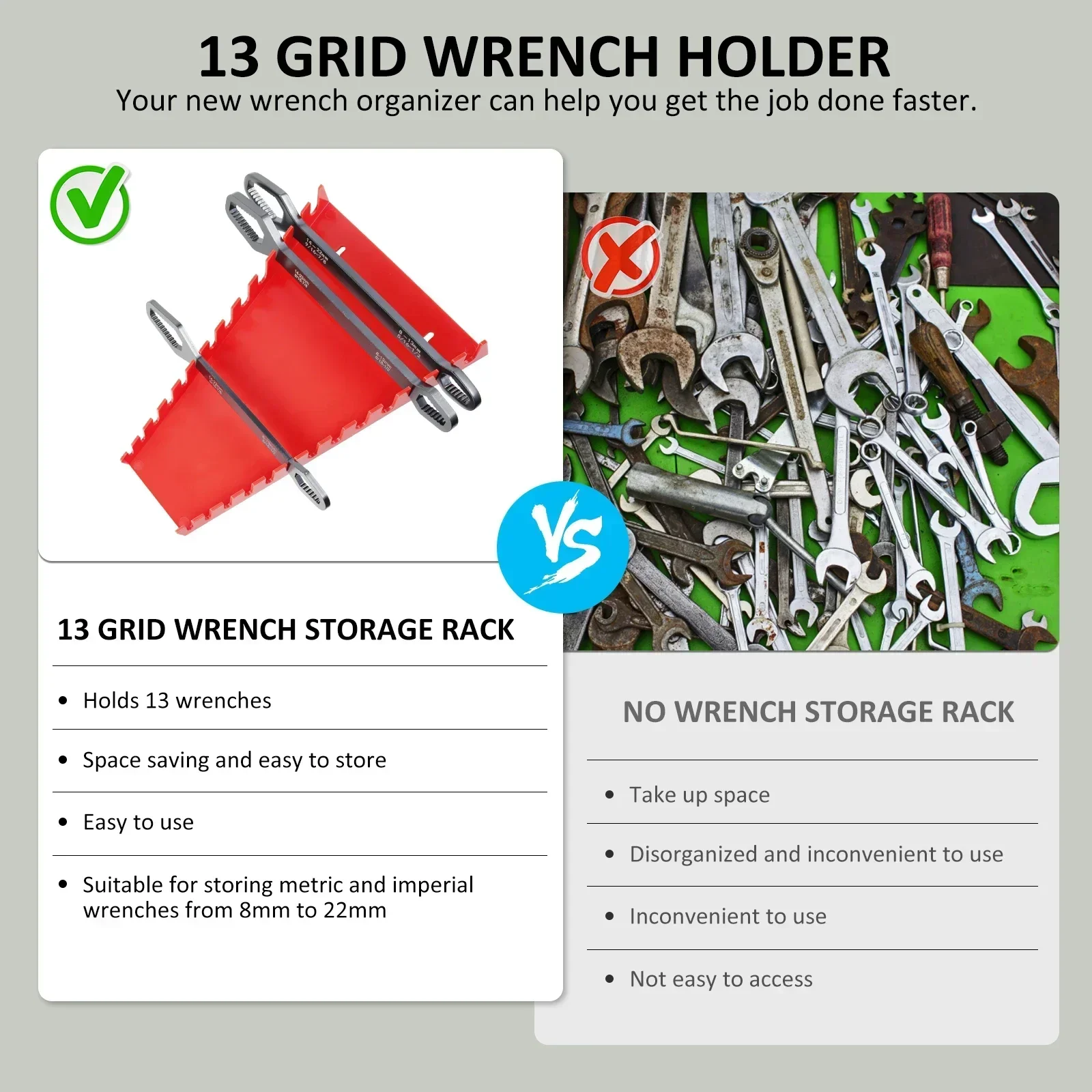 4Pcs Wrench Holder Metal Metric SAE Wrench Organizer Wall-Mounted Tools Storage Tray Holder for 8mm-22mm Tool Tray