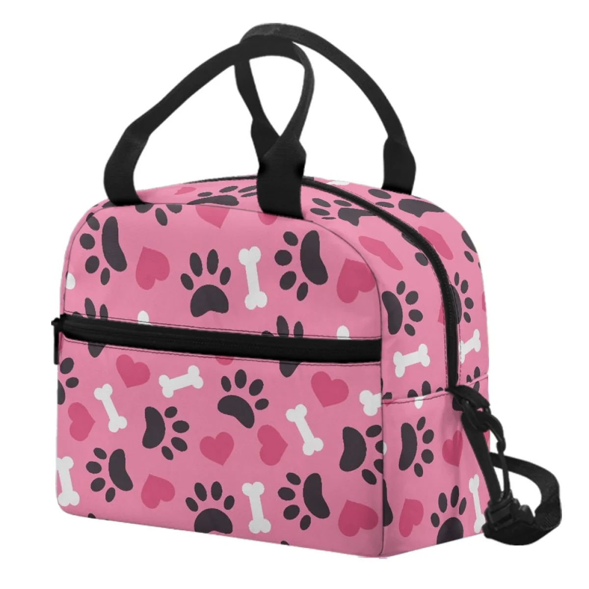 

Coloranimal Cute Dog Paw Bone Print Student Zipper Large Capacity Lunch Insulated Box Travel Waterproof Easy to Clean Picnic Bag