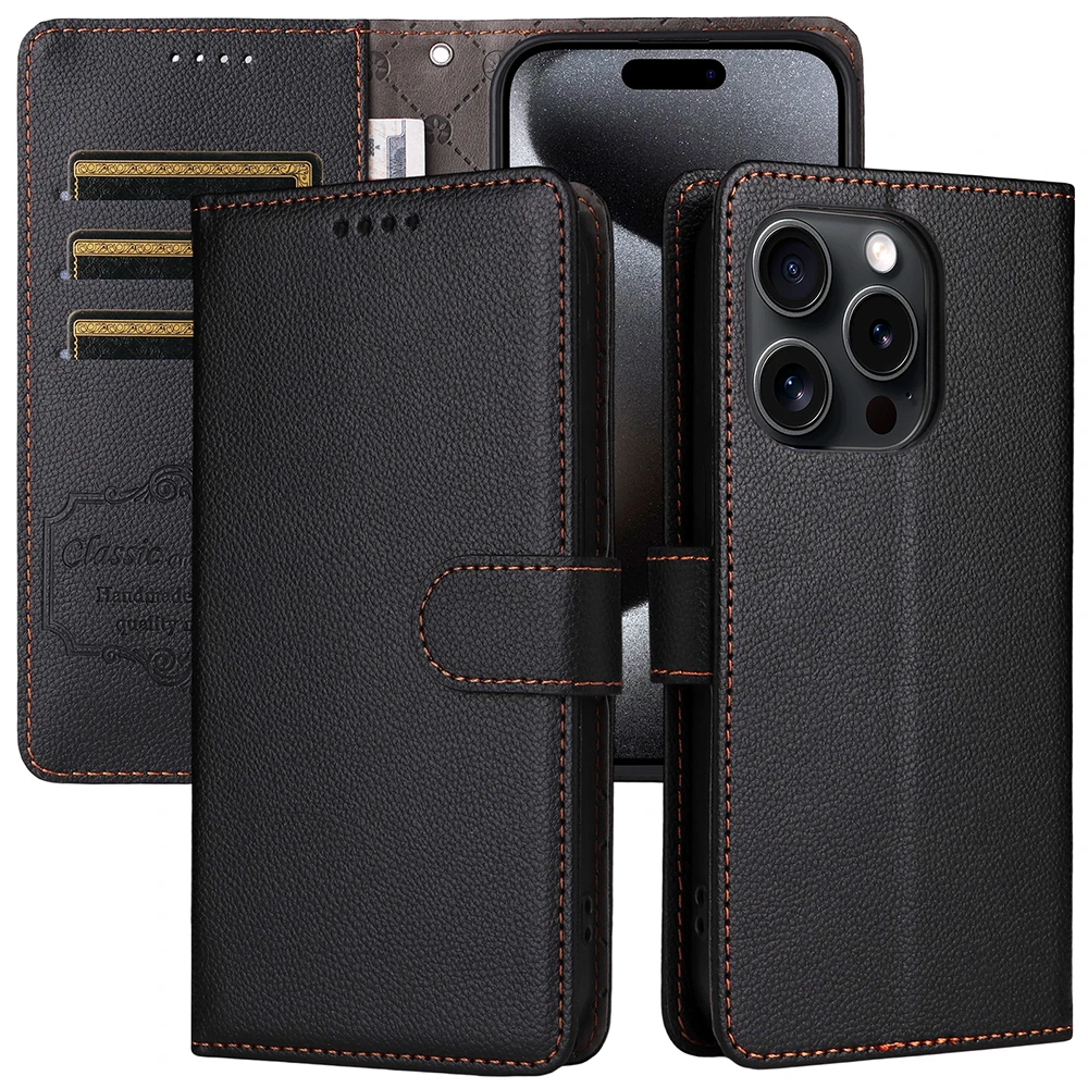 Leather RFID Blocking Stand Flip Wallet Phone Case with Card Holder