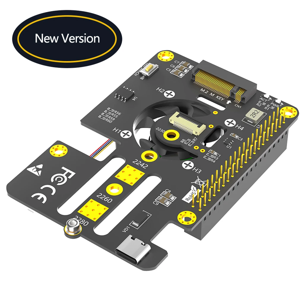 쿨러 선풍기 및 자동 변색 RGB LED, M.2 to PCIe x1 어댑터, 라즈베리 파이 5, M.2 NVMe M 키 2230 2242 SSD