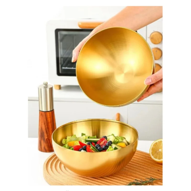 Gold Stainless Steel Bowl for Salad Rice Noodle Soup