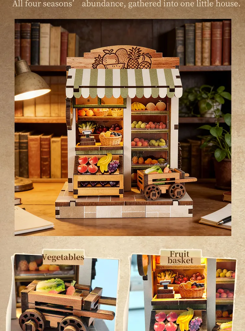 Book Nook Kit DIY Doll House with LED Light Bookshelf Insert Amazing Gift for Friend Ramen Shop Japanese Style