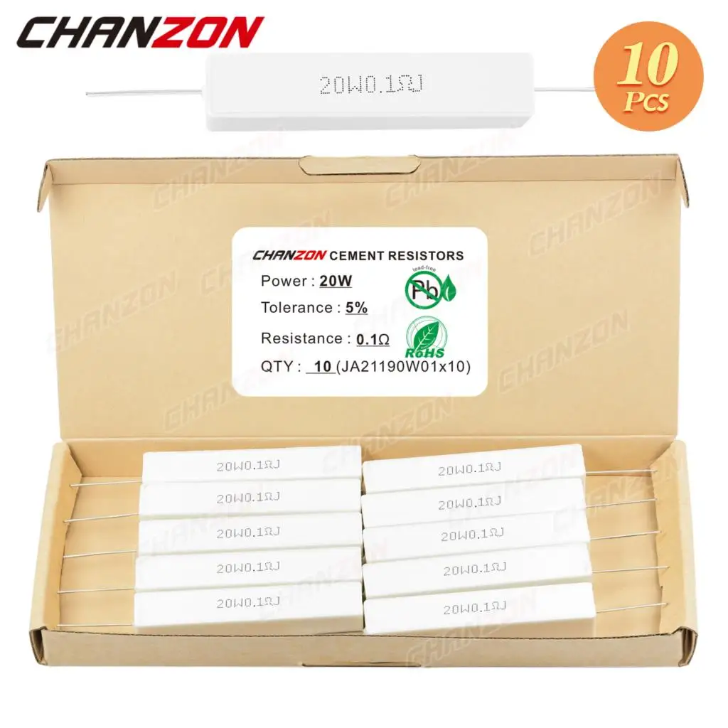 5% 시멘트 권선 저항기, 유도 고정 와이어 권선 세라믹 저항 0.33, 0.1 - 20K Ohm, 20W, 1 2.5 10 15 2R2, 10 개