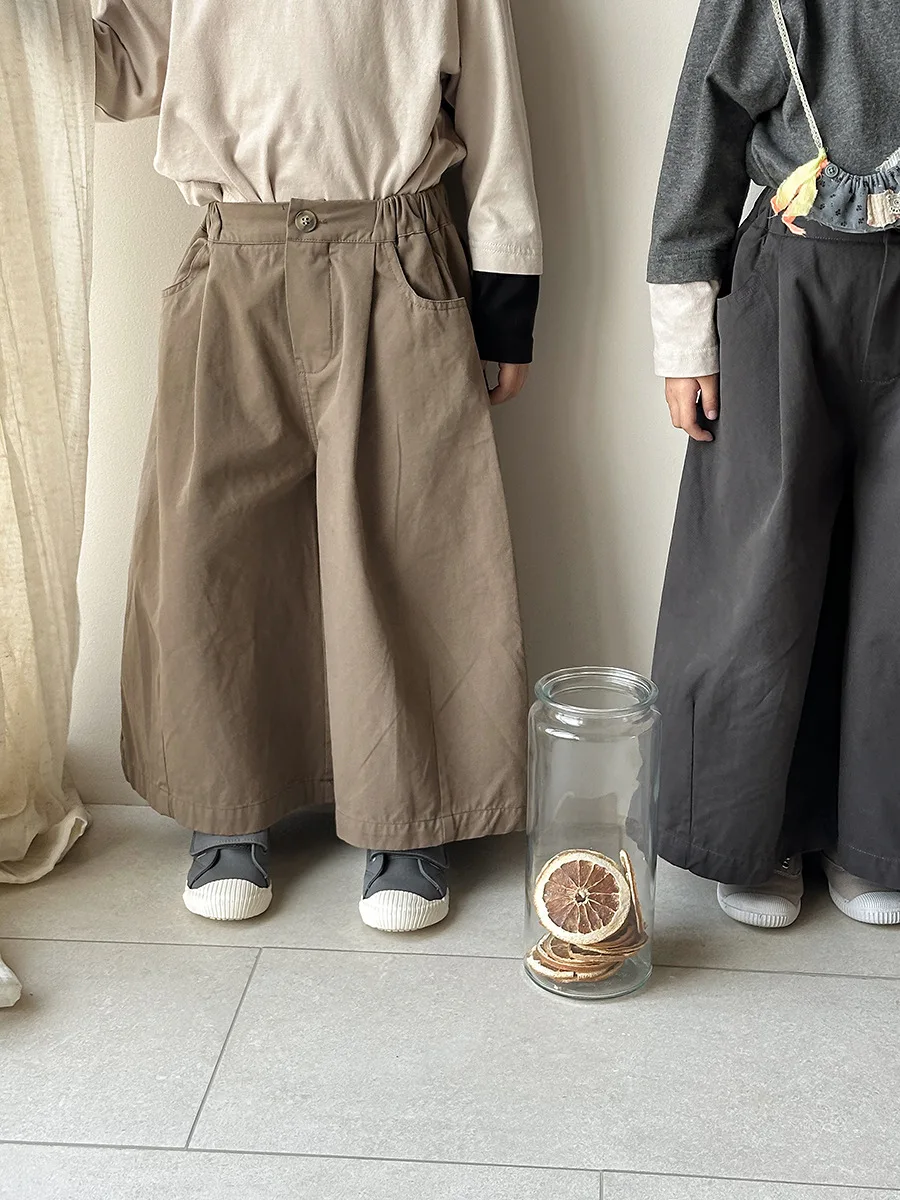 Children Clothes Spring New Solid Color Cotton Straight Pants Baby Boys and Girls Loose Casual Kids Wide-leg Pants
